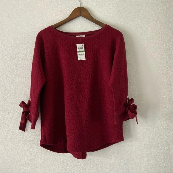 Charter Club Tie Cuff Blouse Artisan Garden Red Large Petite NEW Elegant Preppy - Picture 10 of 10